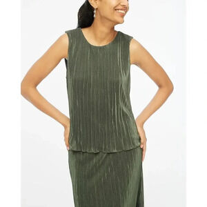 NEW J. Crew Plisse‎ Shell Sleeveless Top Blouse & Slip Skirt Spanish Moss SZ S